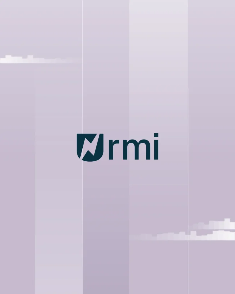 Urmi logo on lavender pixel artwork