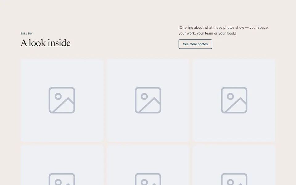 Preview of the “Photo gallery grid” section pattern with its placeholder content