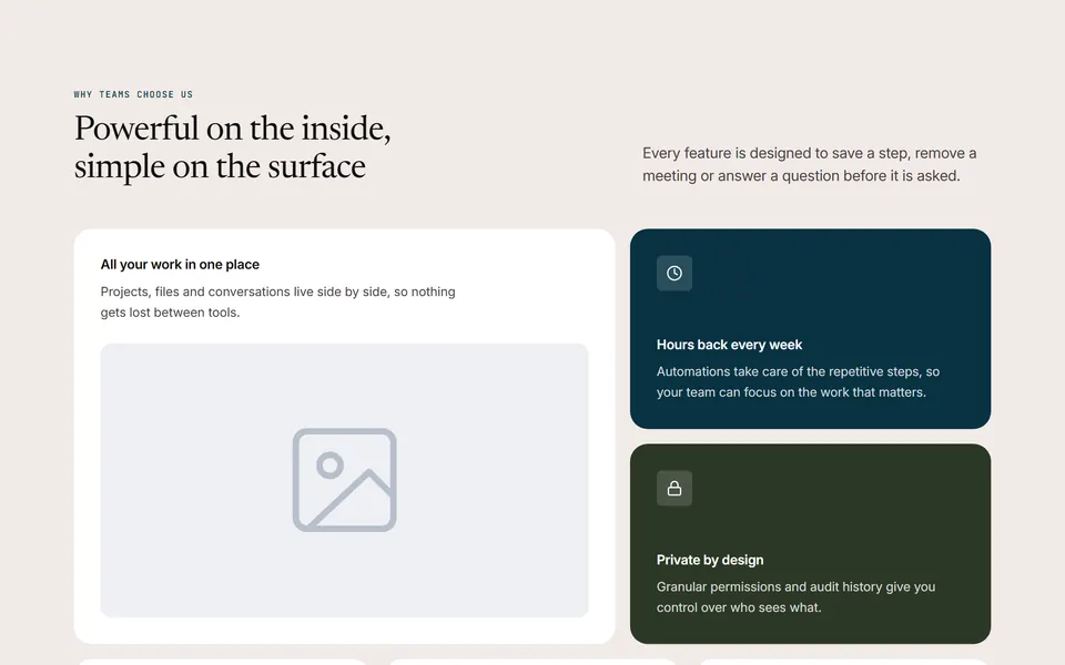 Preview of the “Bento grid” section pattern with its placeholder content