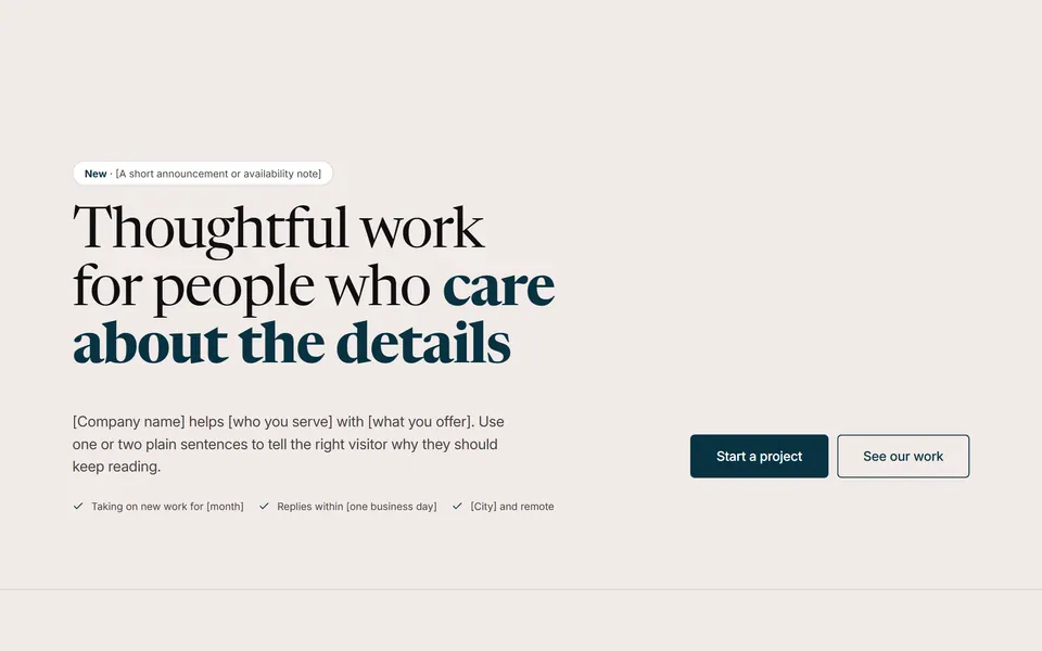 Preview of the “Minimal, text only” section pattern with its placeholder content