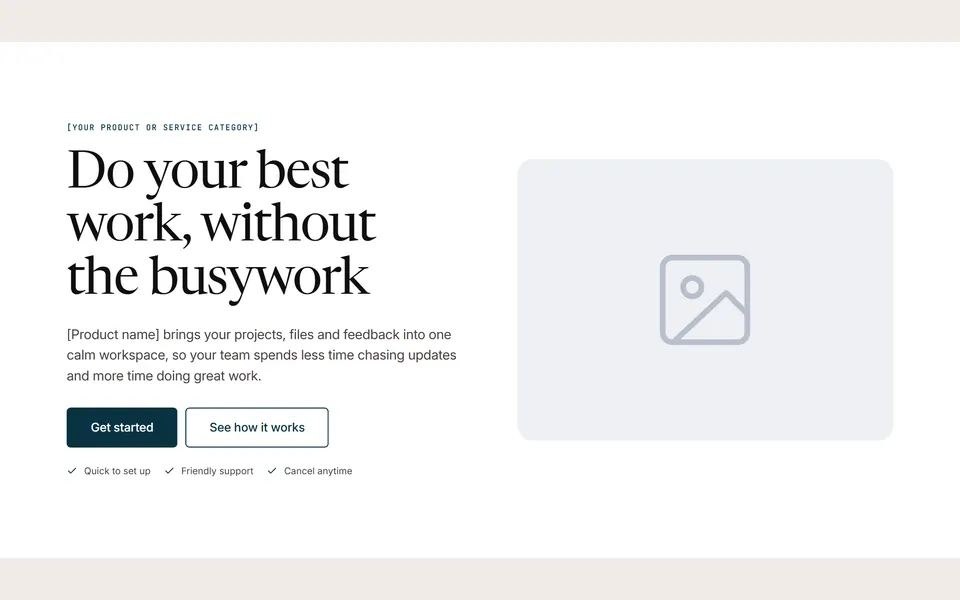 Preview of the “Text and image side by side” section pattern with its placeholder content