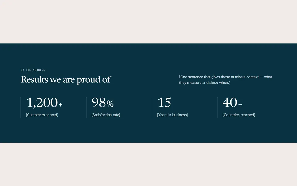 Preview of the “4 numbers” section pattern with its placeholder content