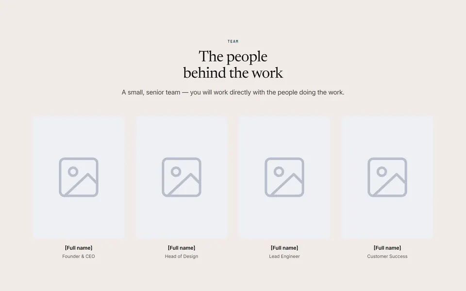 Preview of the “Four people” section pattern with its placeholder content